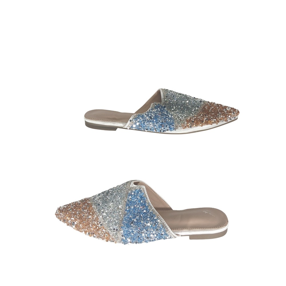 Beaded Sequin Mules 36 Sparkly Pointed Toe Slides Glitzy Festive Mermaidcore